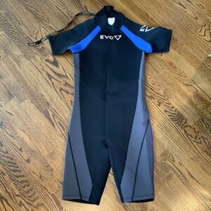 EVO 3mm Shorty Wetsuit Mens Small‎ Black Back Closure EUC